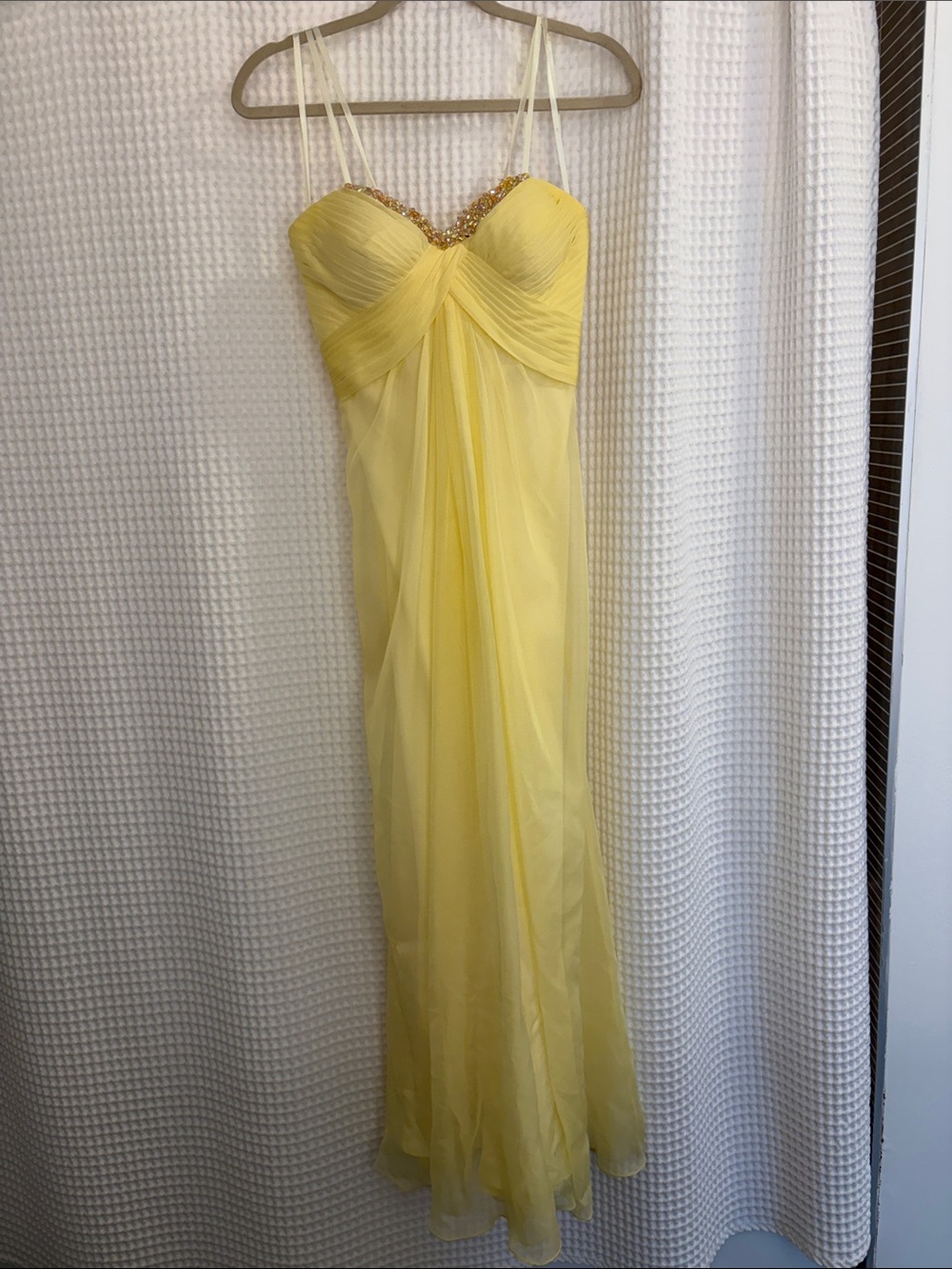 Butter Yellow Beaded Sweetheart Chiffon Gown